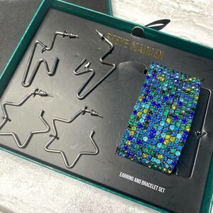 Steve Madden Silvertone Pavé Star Hoop Earrings Bracelet Jewelry Gift Set New